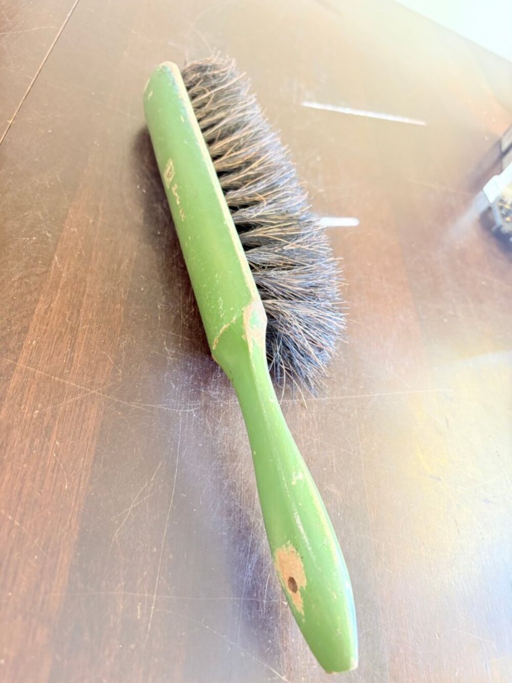 Vintage Green Wood Upholstery Brush Natural Bristles